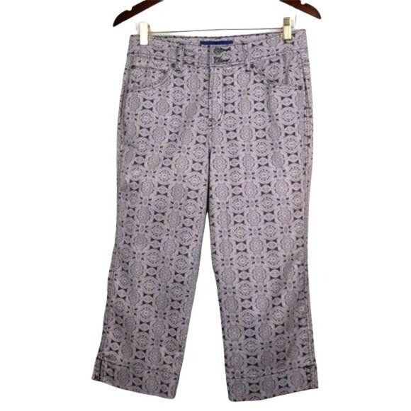 Bandolinoblu Women's Brown & Cream Geo pattern Capri jeans Size 8 - Picture 1 of 10